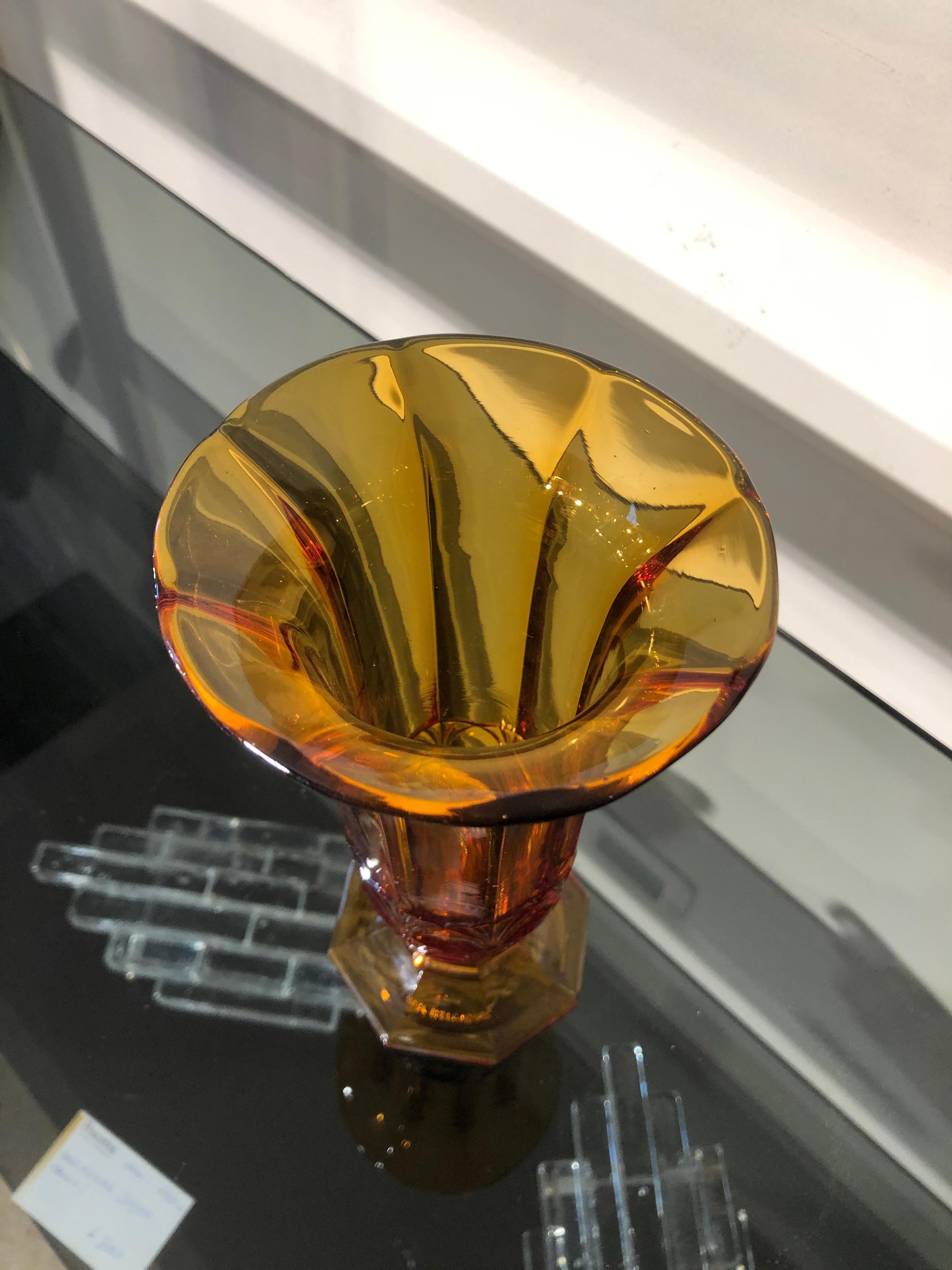 20th Century 1930 Art Deco Belgian Small Amber Color Vase
