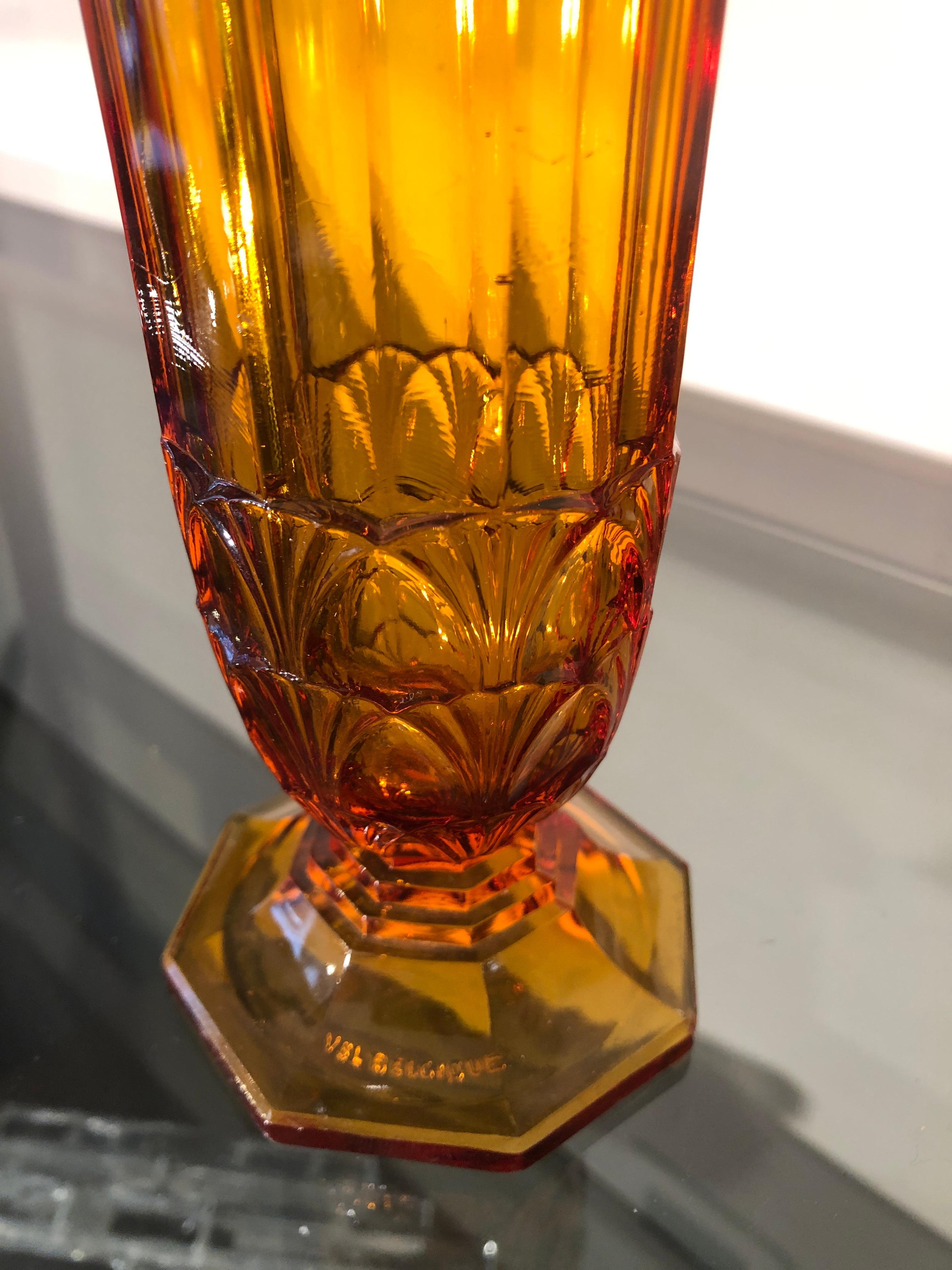 Glass 1930 Art Deco Belgian Small Amber Color Vase
