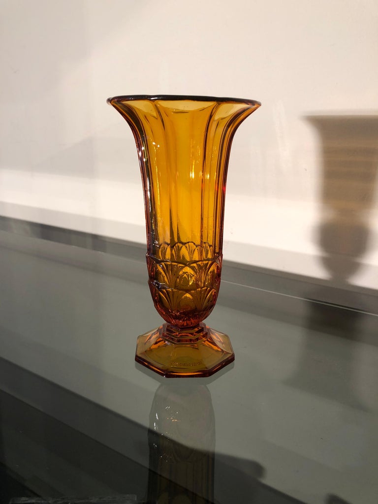 1930 Art Deco Belgian Small Amber Color Vase For Sale at 1stdibs