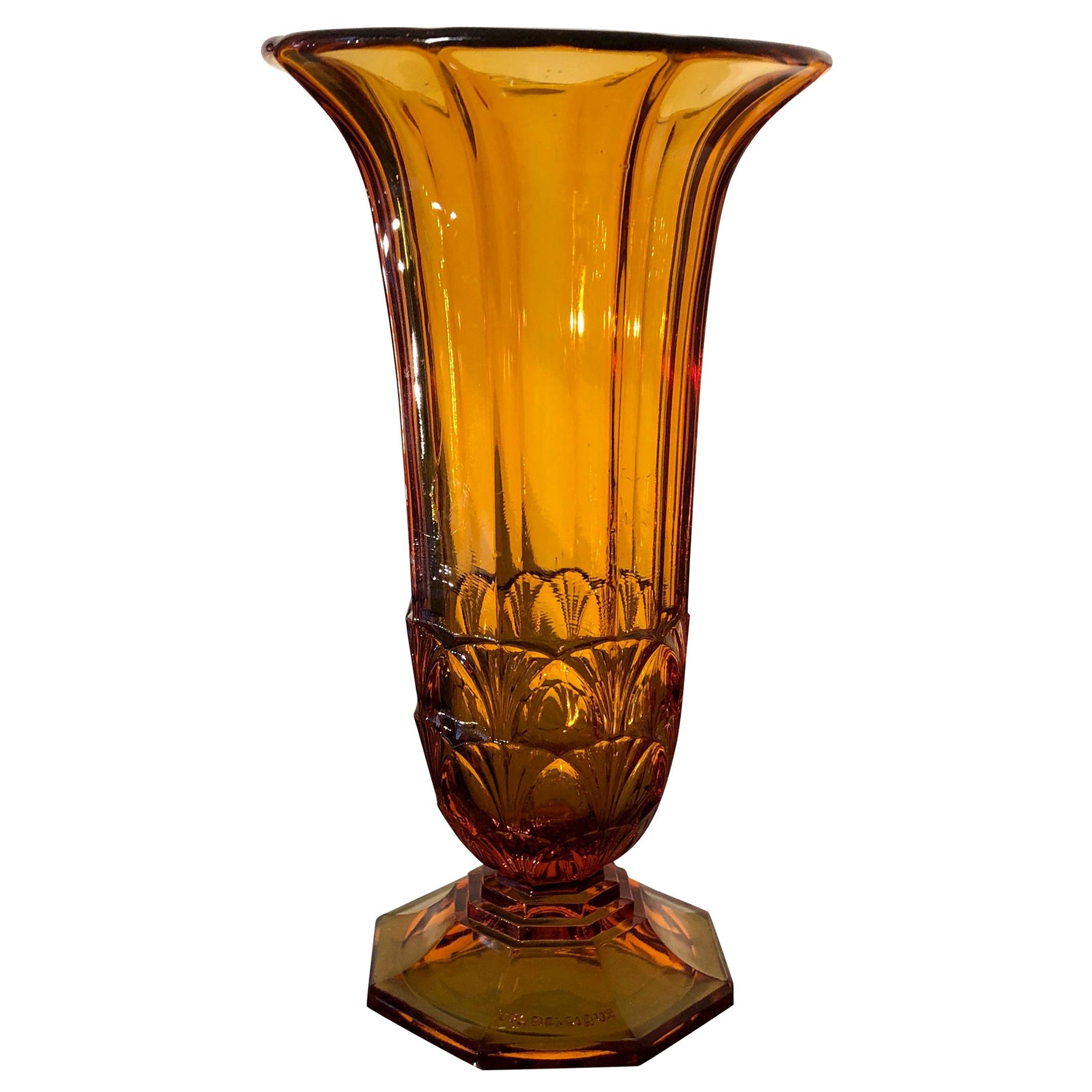 1930 Art Deco Belgian Small Amber Color Vase