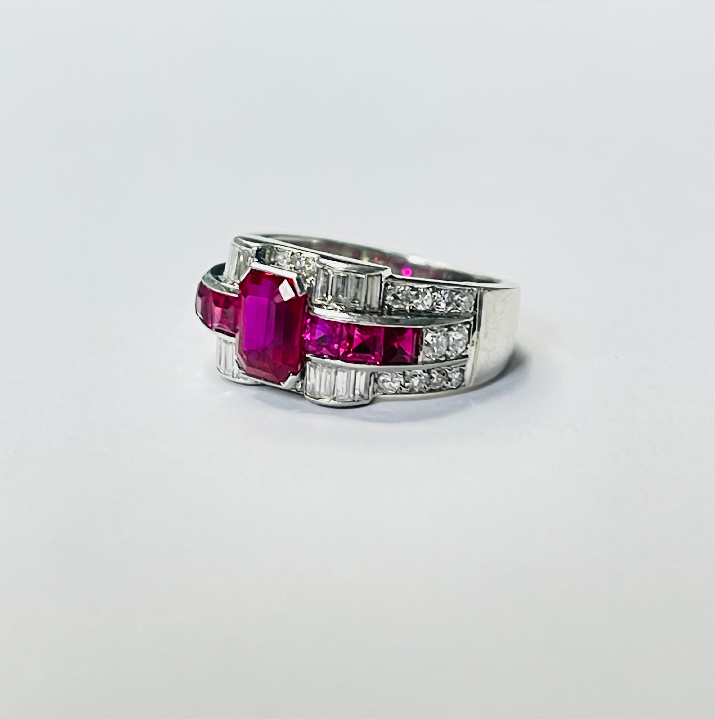 1930 Art Deco birmanischen Rubin und Diamant-Ring in Platin, GIA zertifiziert. Damen im Angebot