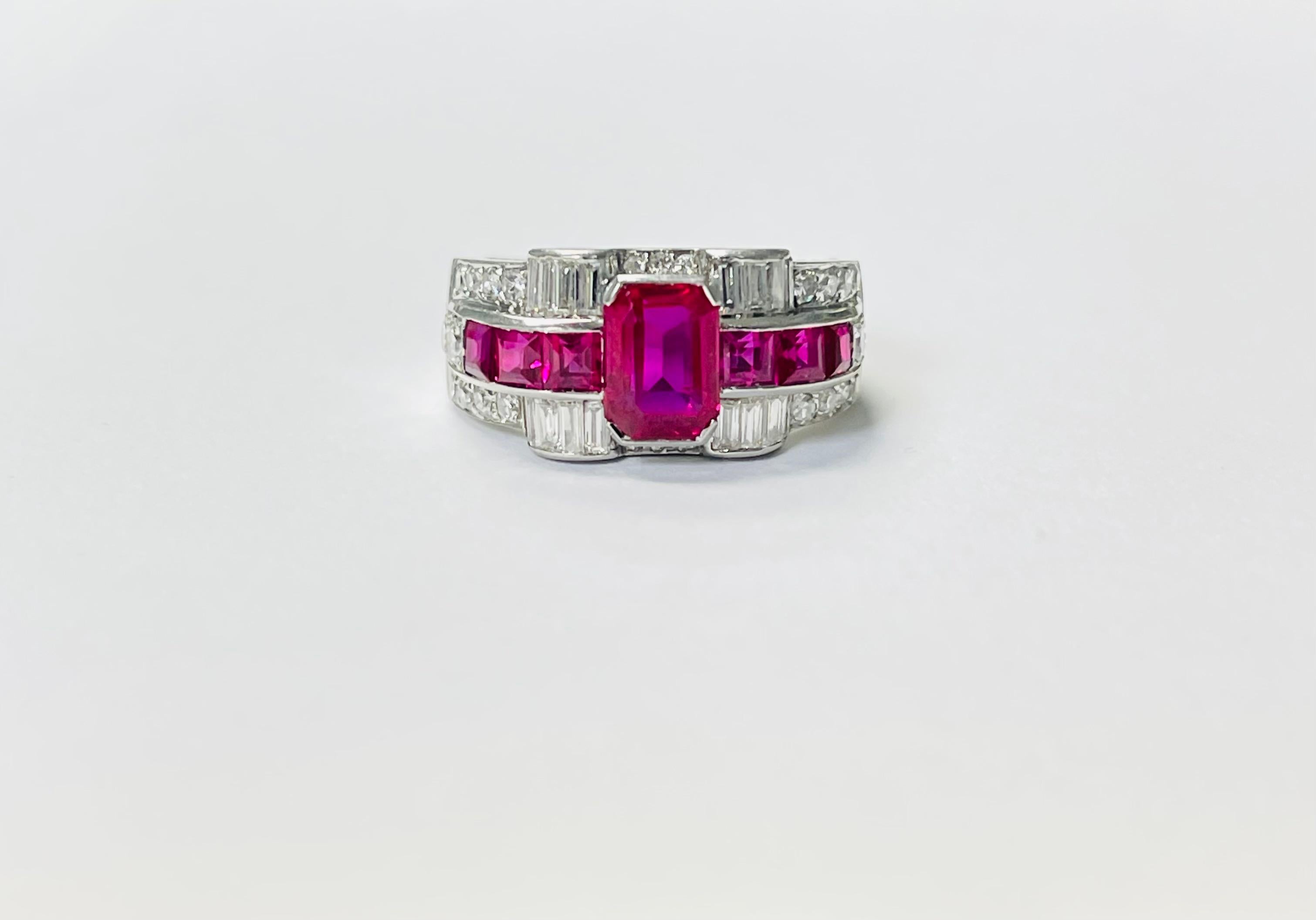 1930 Art Deco birmanischen Rubin und Diamant-Ring in Platin, GIA zertifiziert. im Angebot 1