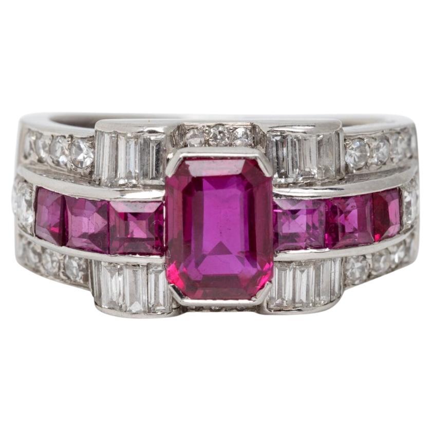 1930 Art Deco birmanischen Rubin und Diamant-Ring in Platin, GIA zertifiziert. im Angebot
