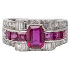 1930 Art Deco birmanischen Rubin und Diamant-Ring in Platin, GIA zertifiziert.