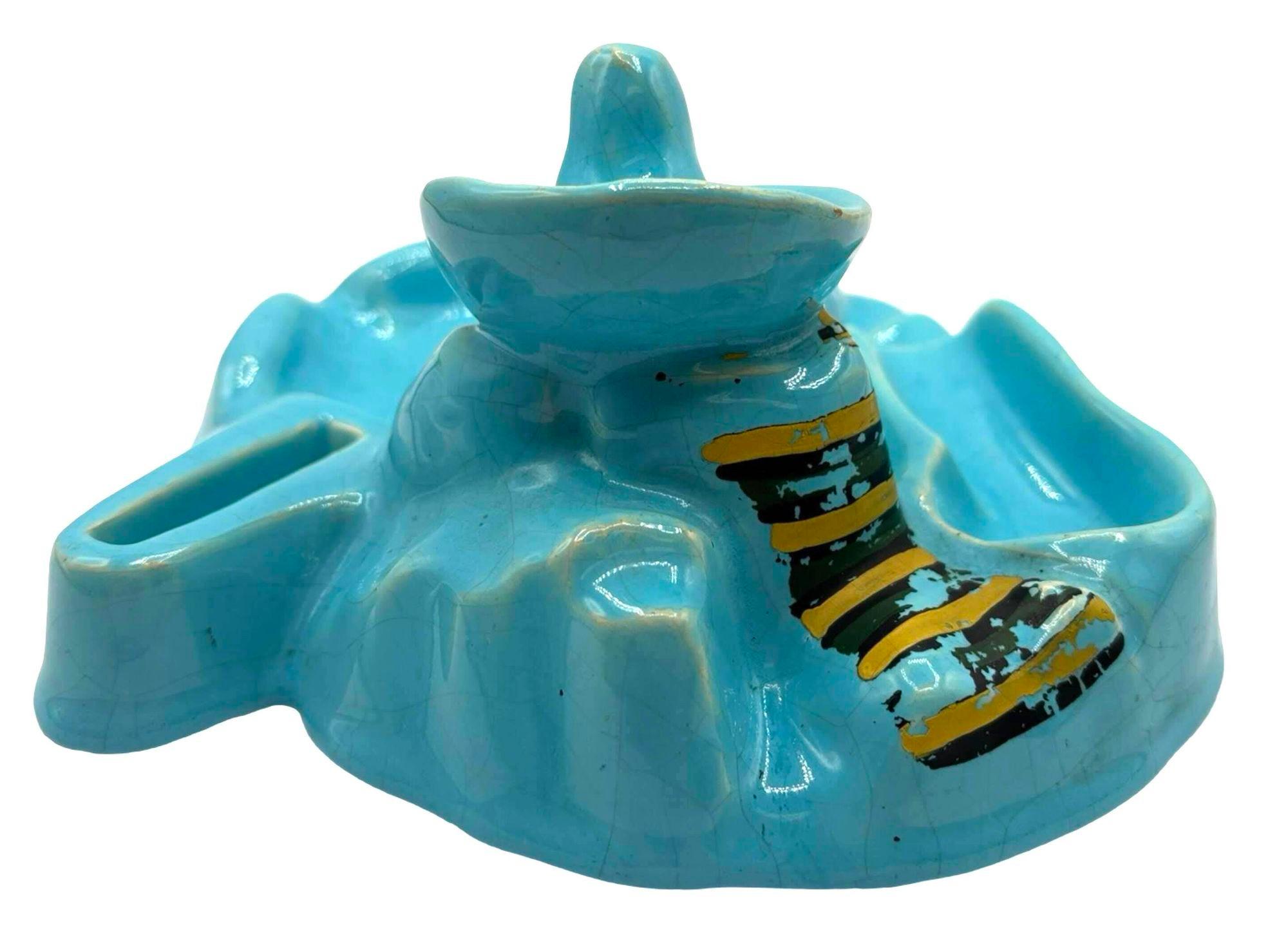 1930 Art Decó Catalina Island Siesta Pottery Cenicero y porta pipas mediados del siglo XX en venta