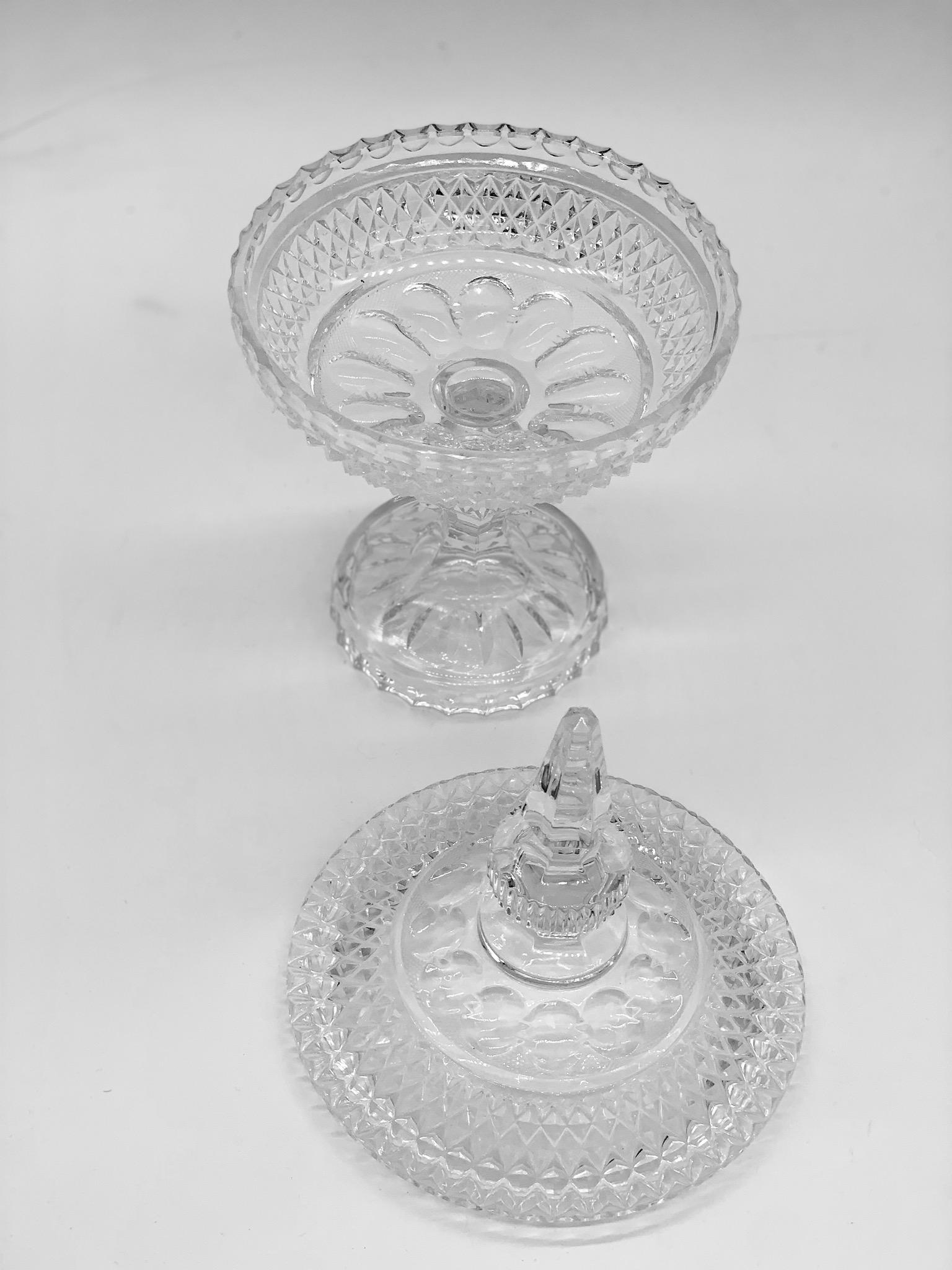 European 1930 Art Deco Cut Crystal Serveware, with Separate Lid Geometric Patterns