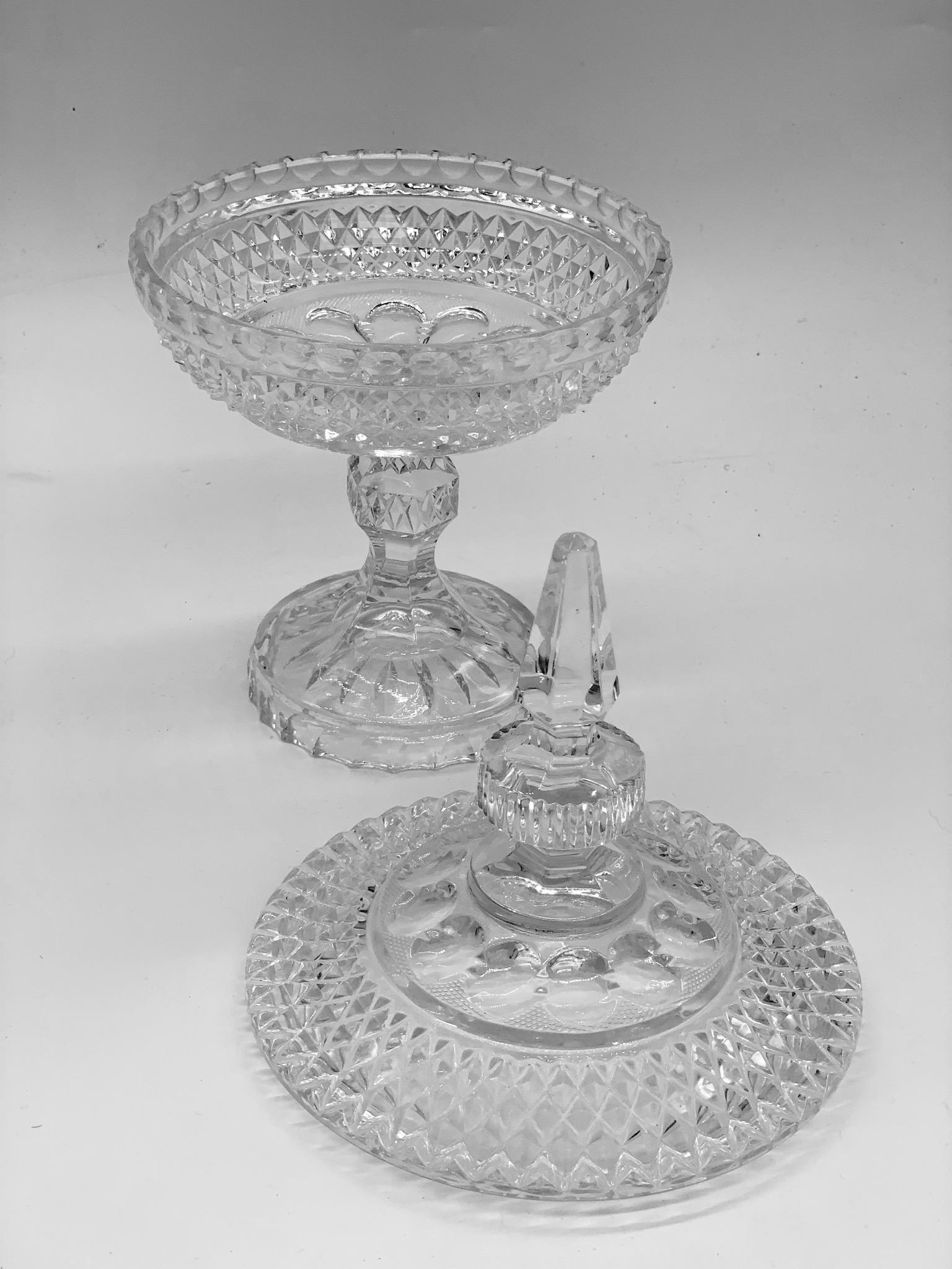 Mid-20th Century 1930 Art Deco Cut Crystal Serveware, with Separate Lid Geometric Patterns