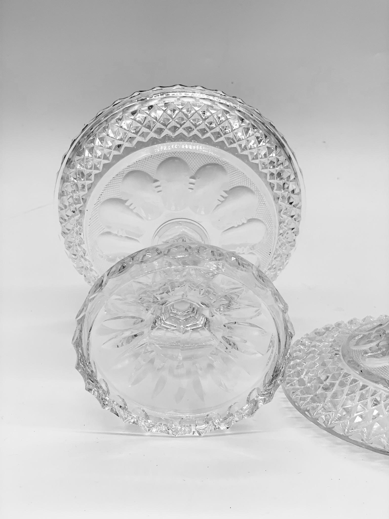 1930 Art Deco Cut Crystal Serveware, with Separate Lid Geometric Patterns 1