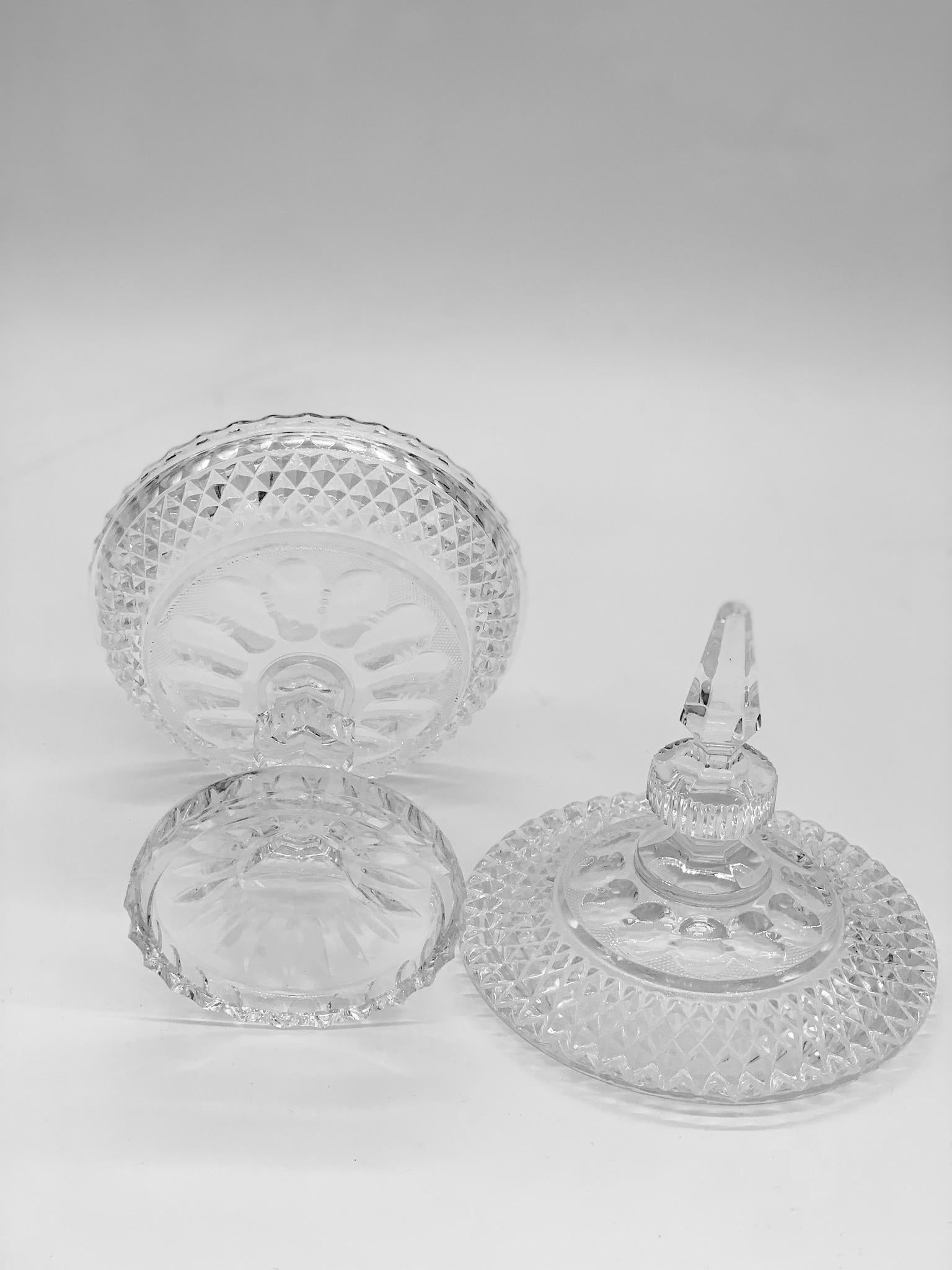 1930 Art Deco Cut Crystal Serveware, with Separate Lid Geometric Patterns 4