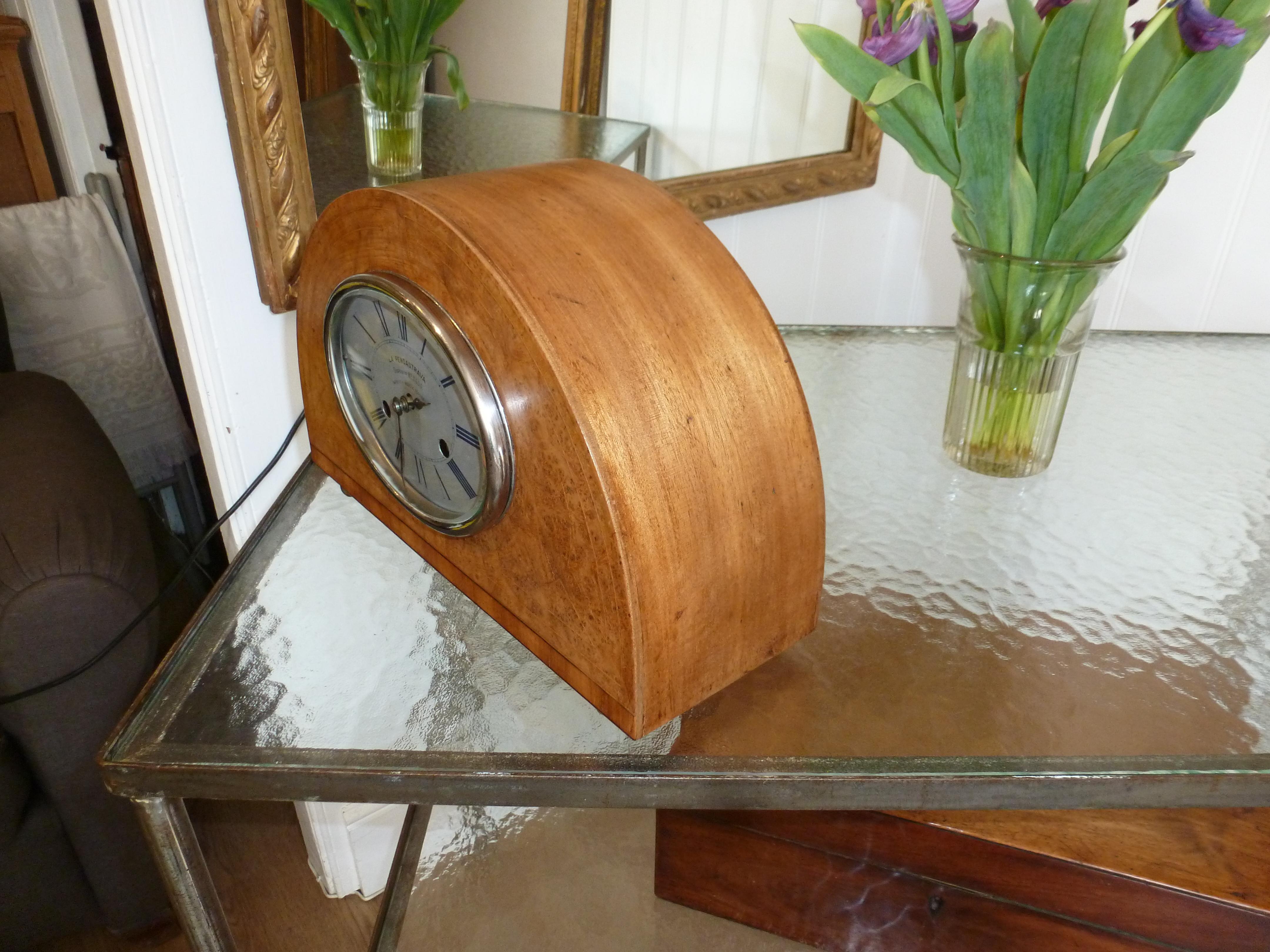 1930 Art Deco Dome French Mantel Table Desk Clock Thuya Burr Lemonwood Rosewood For Sale 1