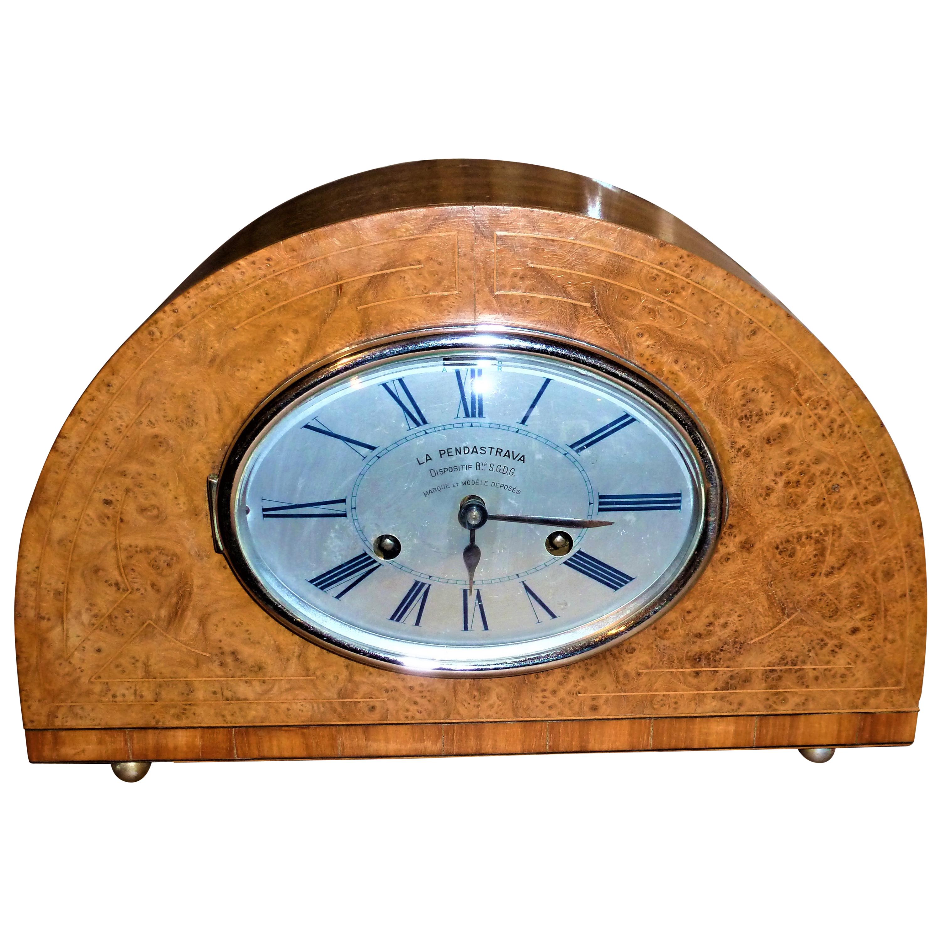 1930 Art Deco Dome French Mantel Table Desk Clock Thuya Burr Lemonwood Rosewood For Sale