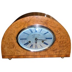 1930 Art Deco Dome French Mantel Table Desk Clock Thuya Burr Lemonwood Rosewood