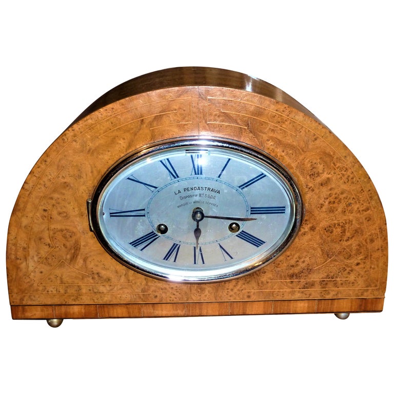 1930 Art Deco Dome French Mantel Table Desk Clock Thuya Burr Lemonwood