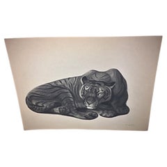 1930 Grabado Art Déco "Tigre" de Georges Lucien Guyot - Firmado - 2Y294