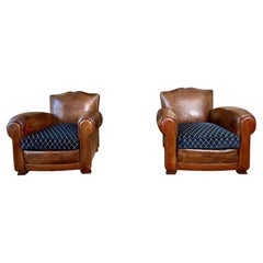 Retro 1930 Art Deco French Mustache Back Club Chairs, Christian Lacroix Cushions