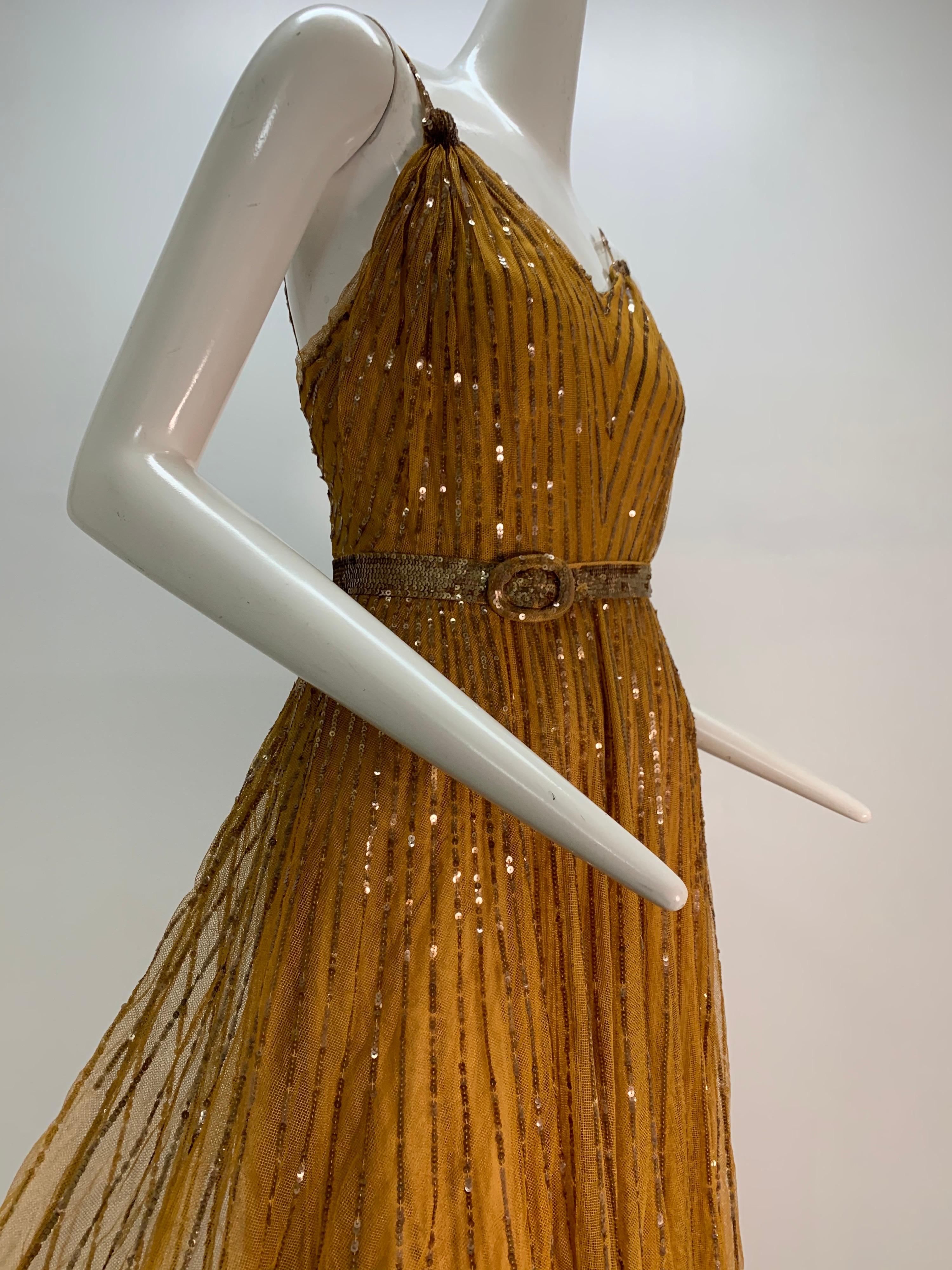 1930 Art Deco Golden Silk Net & Sequin Hollywood Starlet Gown In Good Condition For Sale In Gresham, OR