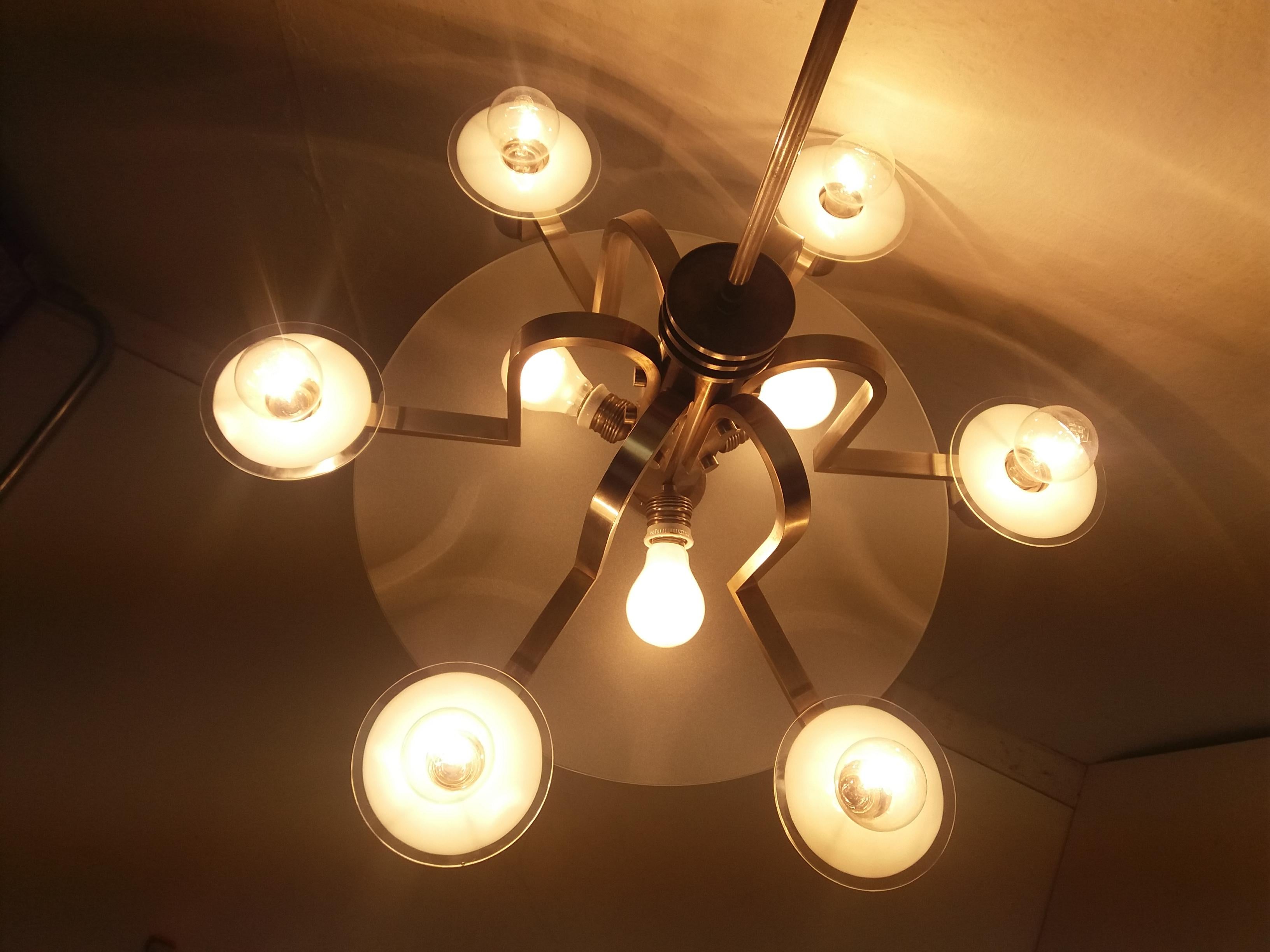 1930 Lampadario in metallo Art Deco Funzionalismo, Cecoslovacchia In condizioni buone in vendita a Praha, CZ