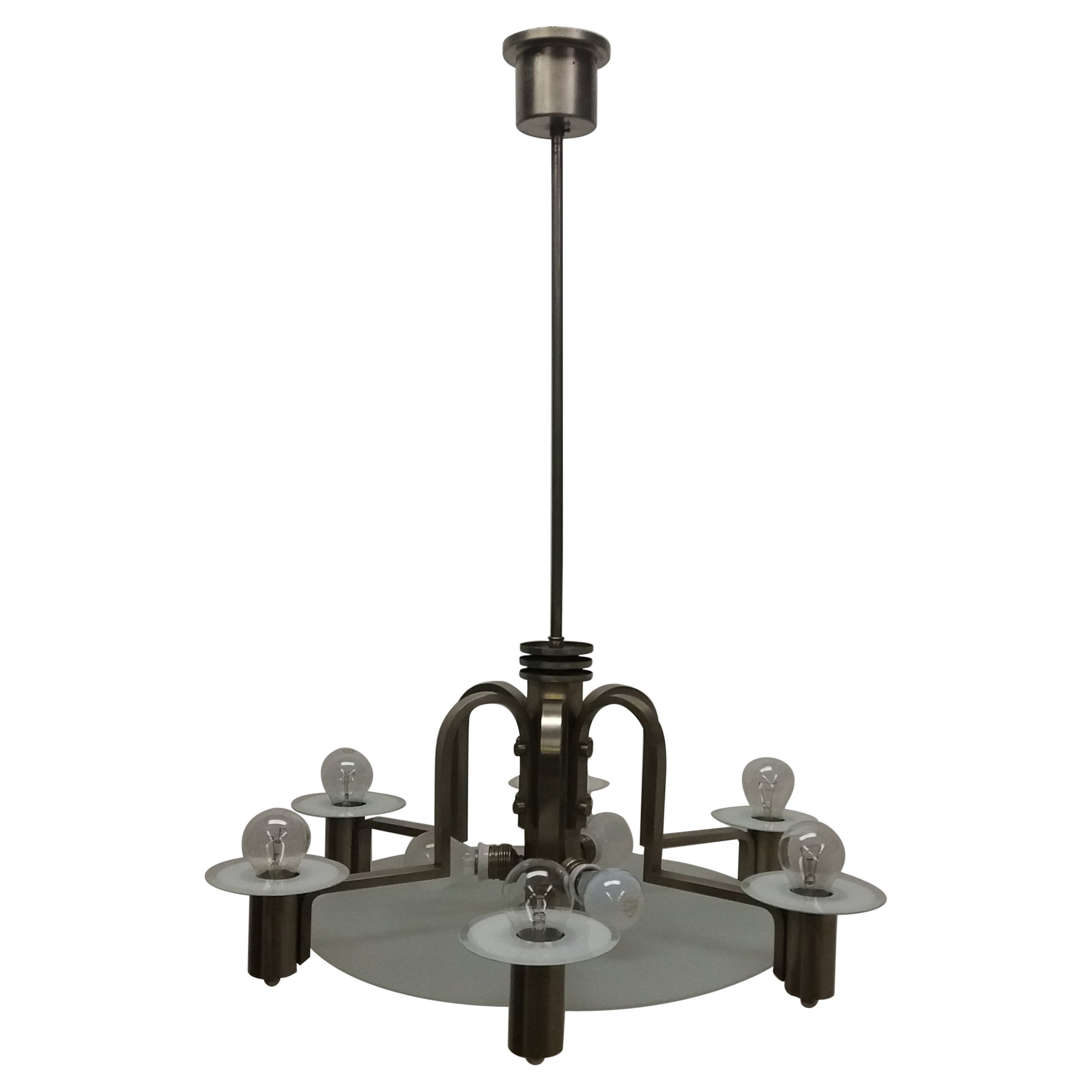 1930 Lampadario in metallo Art Deco Funzionalismo, Cecoslovacchia