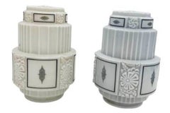 1930 Art Deco Milk Glass Skyscraper Art Deco Glass Shade with Chrome Flush -Pair