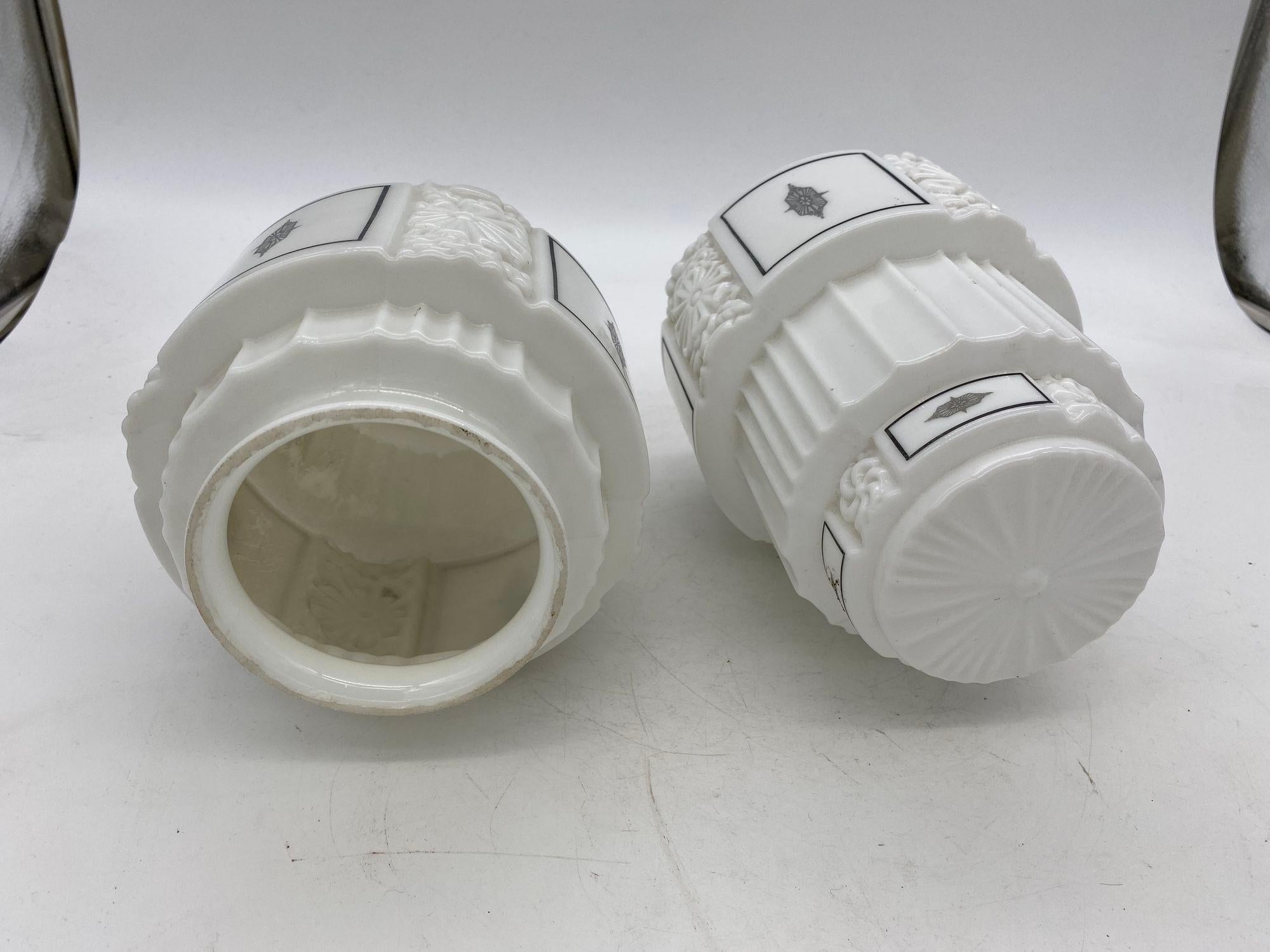 1930 Art Deco Milk Glass Skyscraper Art Deco Glass Shade with Chrome Flush -Pair For Sale 5