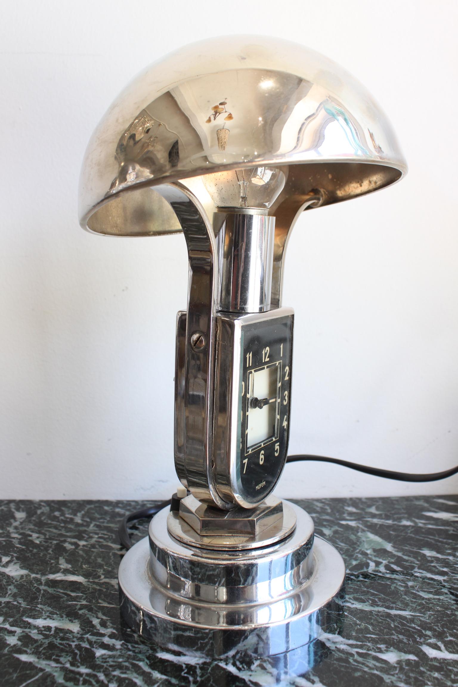 20th Century 1930 Art Deco Mofem Lamp and Clock