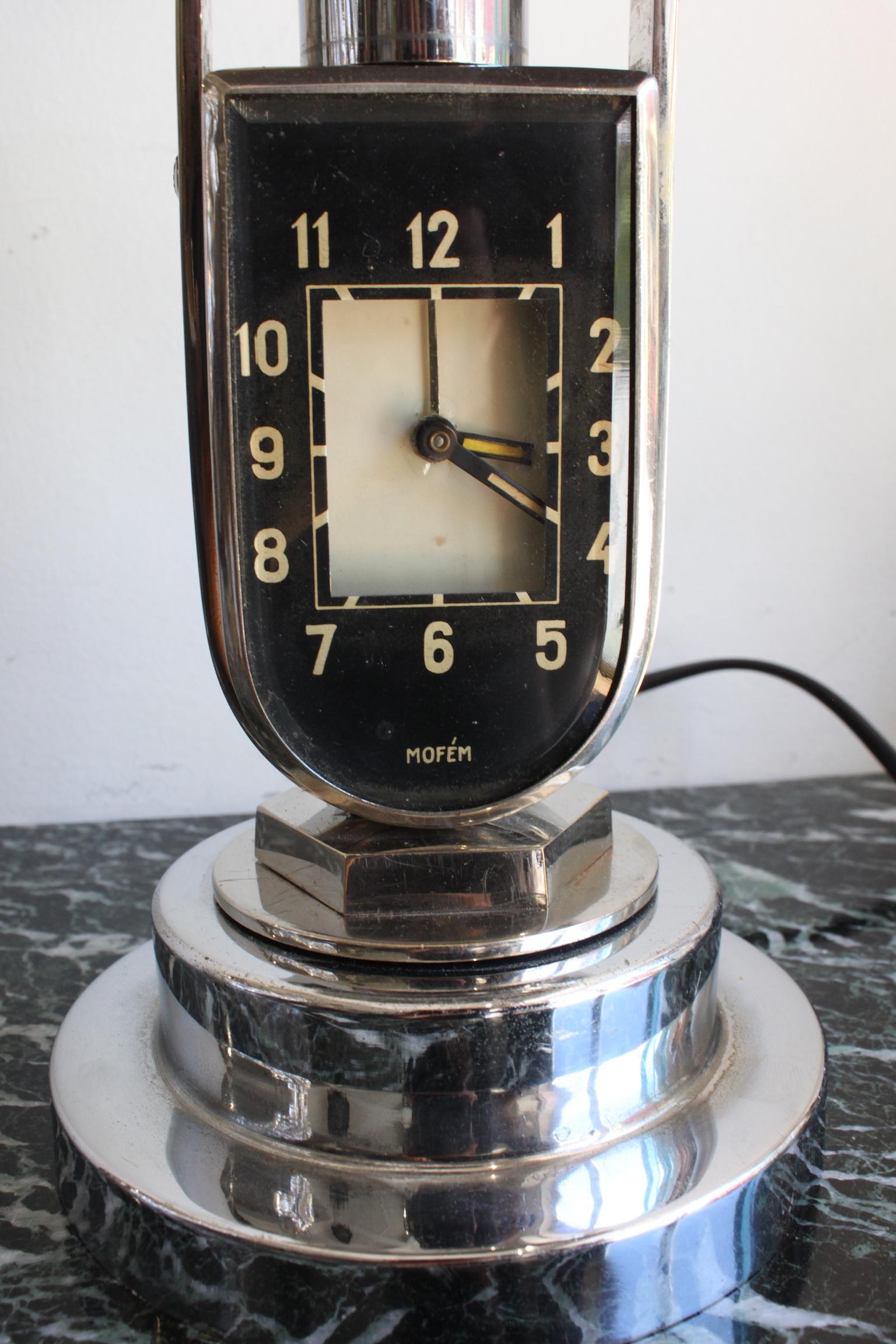 Metal 1930 Art Deco Mofem Lamp and Clock