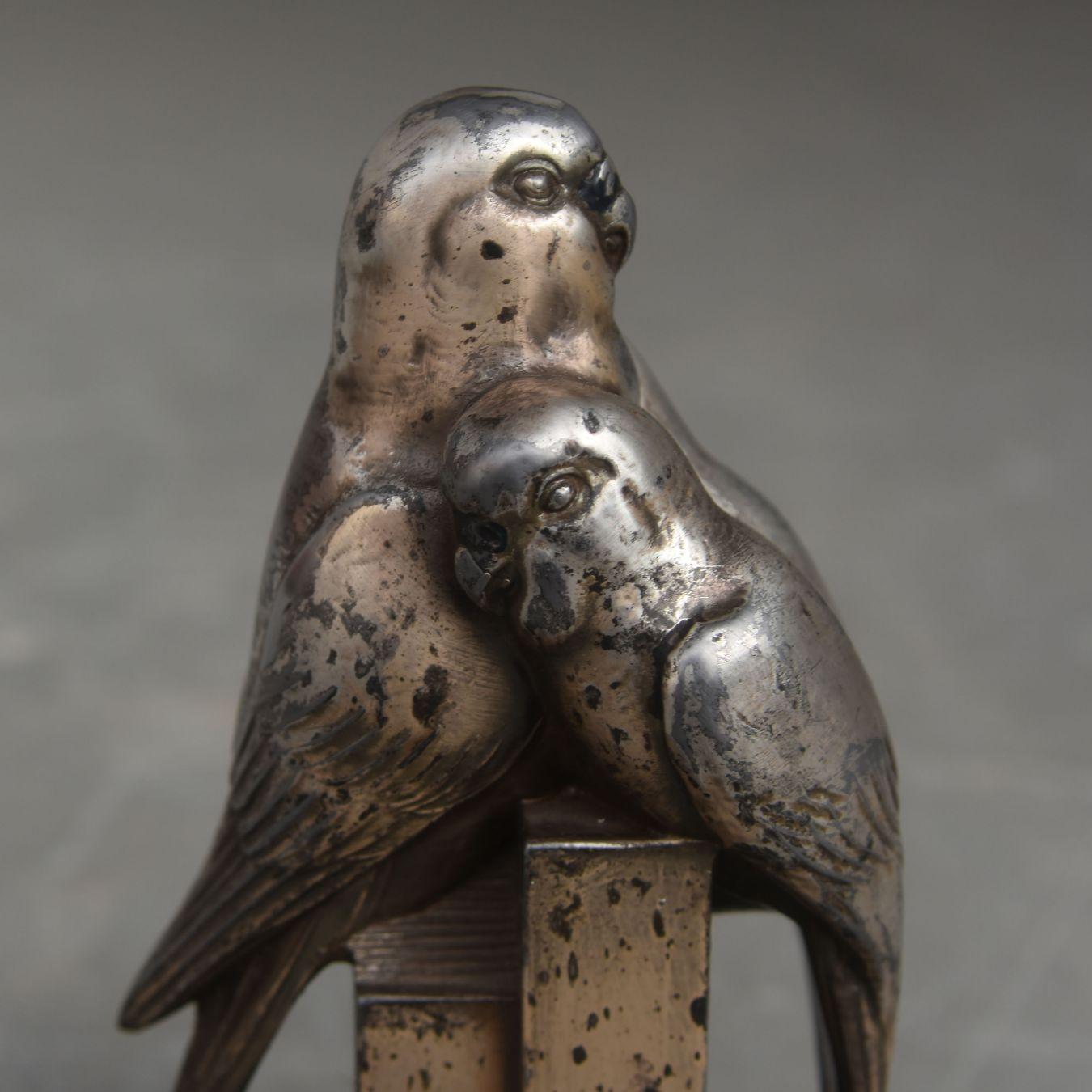 1930 Art Deco Pair of Bookend Representing Parakeets In Fair Condition For Sale In Marseille, FR