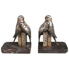 1930 Art Deco Pair of Bookend Representing Parakeets