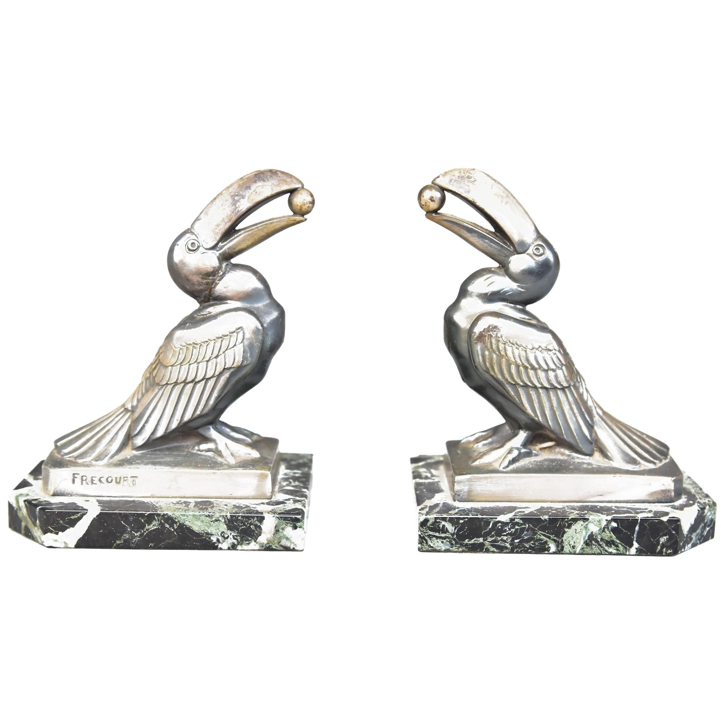1930 Art Deco Pair of Bookend with Toucans by Frécourt