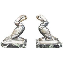 1930 Art Deco Pair of Bookend with Toucans by Frécourt