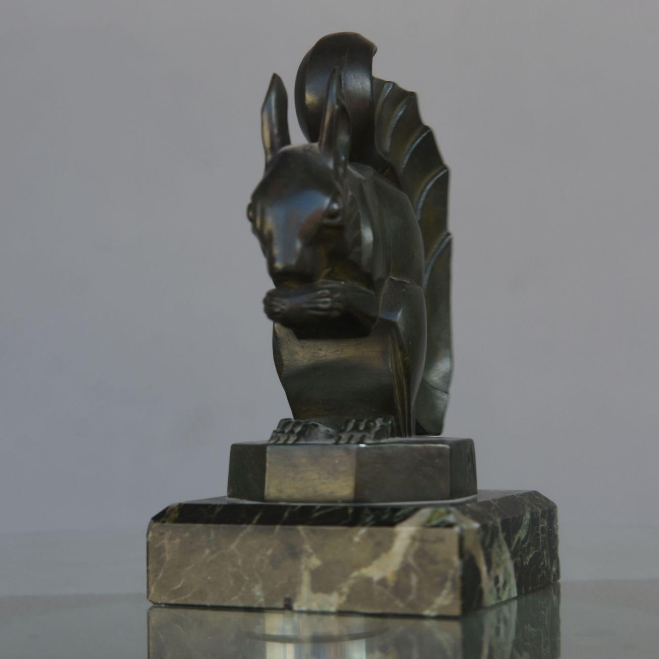 1930 squirrel mascot by Max Le Verrier patinated green marble base.