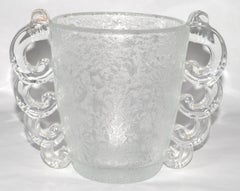 1930 Art Deco Pierre D'Avesn Etched Fine Art Glass Vase Four Handles Daum France