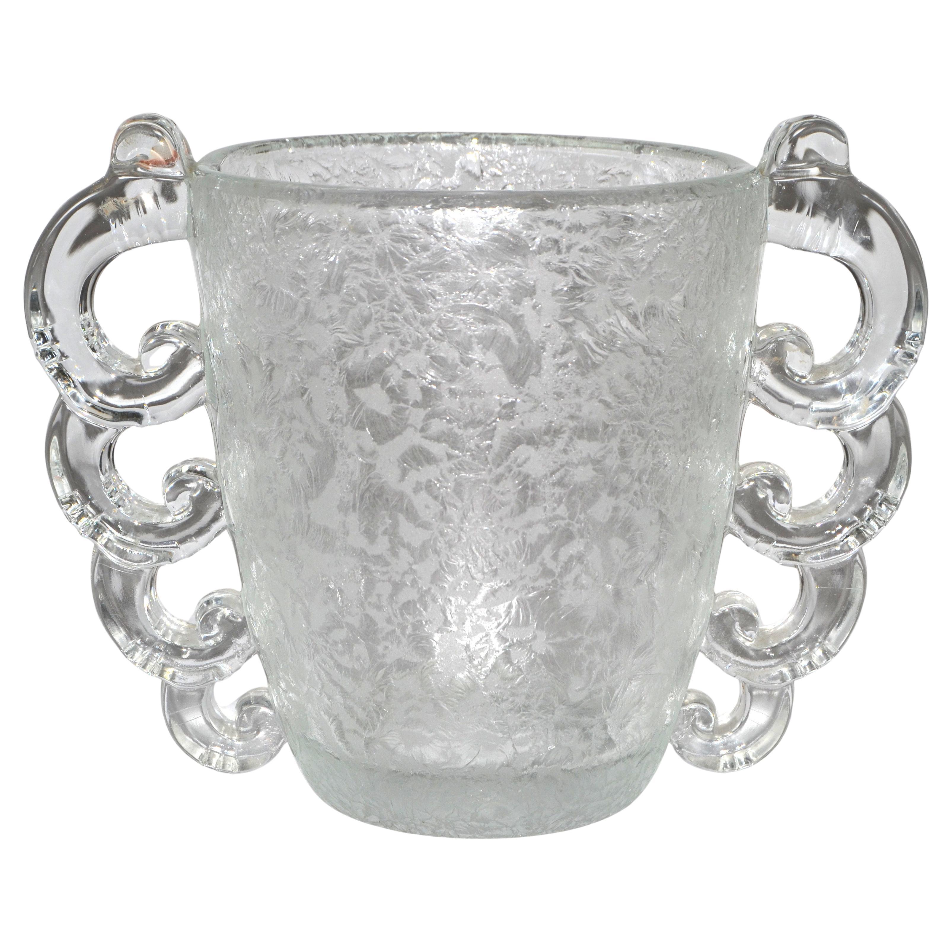 1930 Art Deco Pierre D'Avesn Etched Fine Art Glass Vase Four Handles Daum France