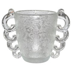 1930 Art Deco Pierre D'Avesn Etched Fine Art Glass Vase Four Handles Daum France