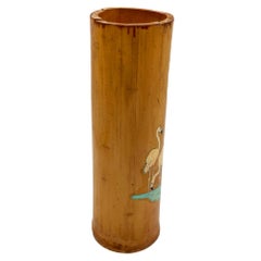 1930 Art Deco Pink Flamingo Delta Chi Leges Fraternity Bamboo Vase