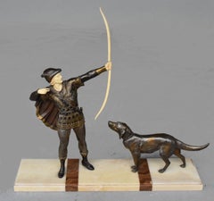 1930 Art Deco Robin des Bois Signé J. d'Arsenes Spelter avec Polychromie