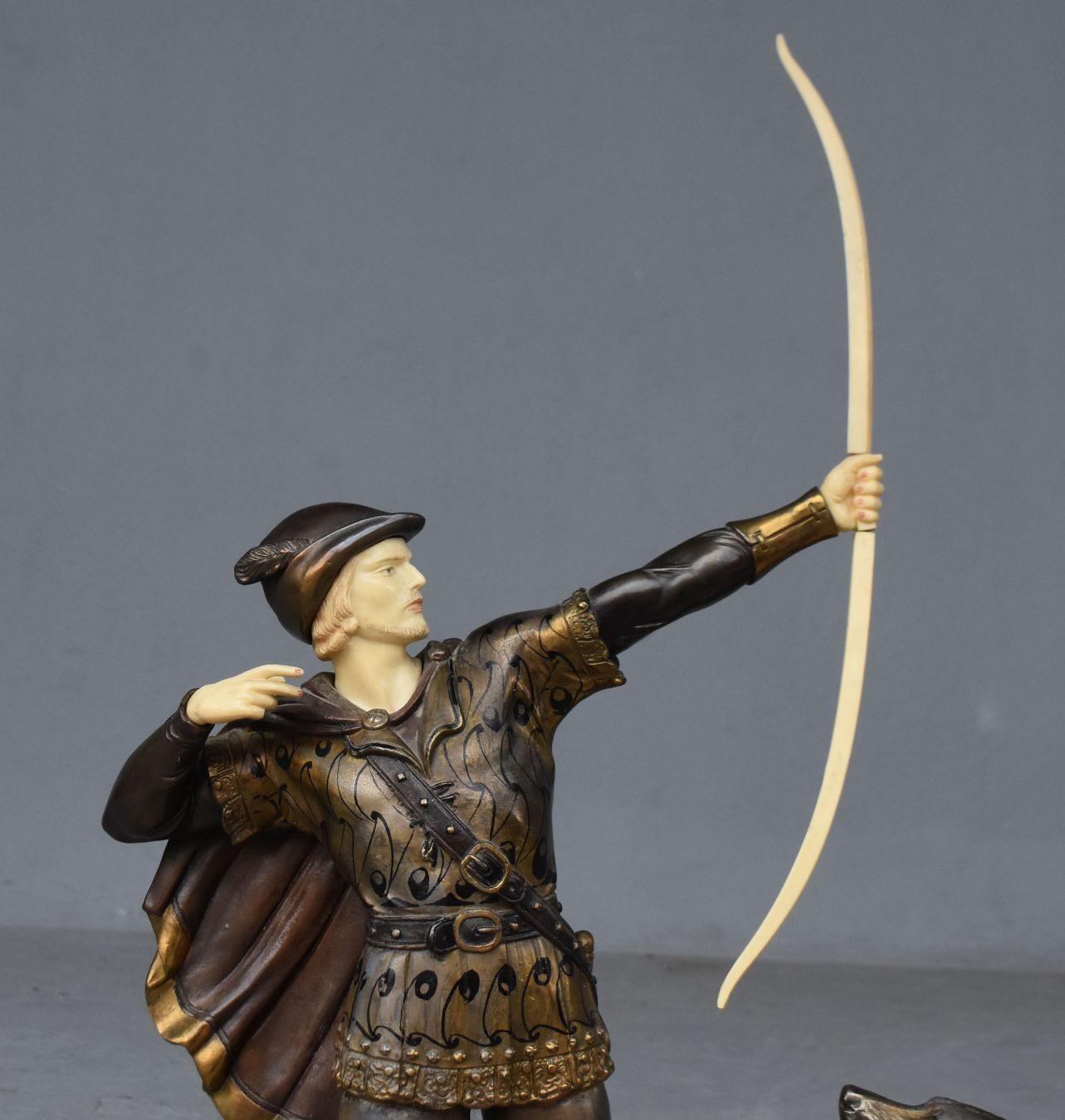 1930 Art Deco Robin Hood Signed J. d'Arsenes Spelter with Polychromy In Good Condition In Marseille, FR