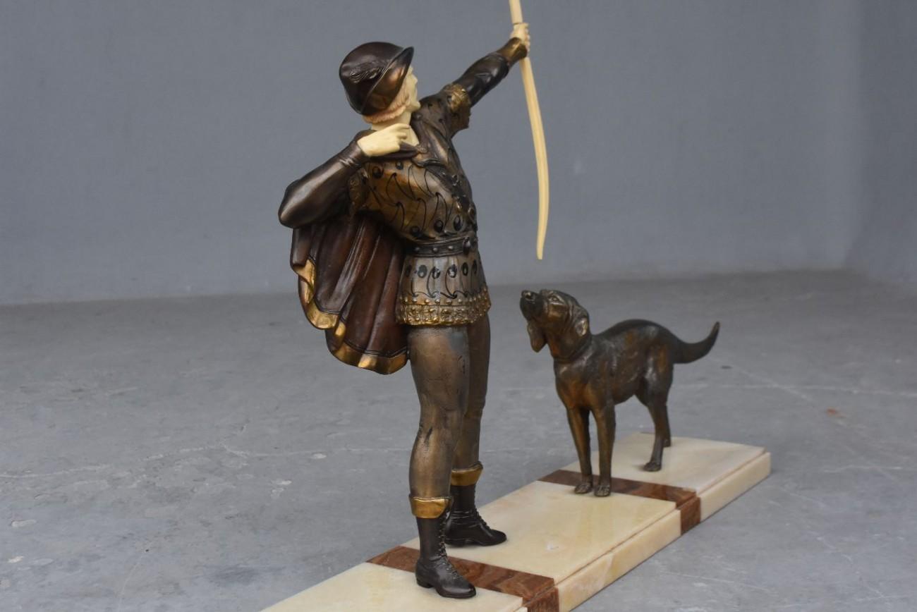 Mid-20th Century 1930 Art Deco Robin Hood Signed J. d'Arsenes Spelter with Polychromy