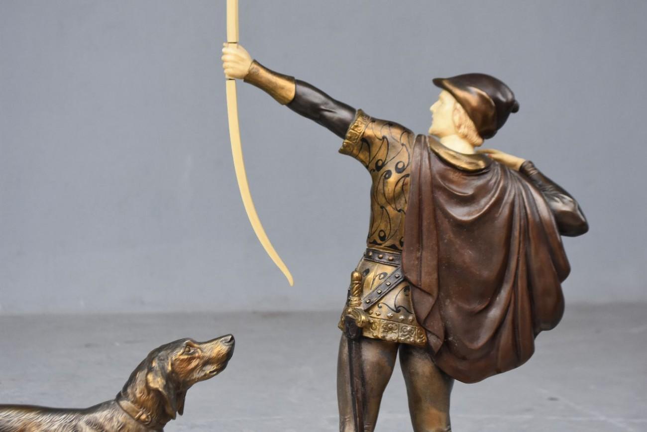 1930 Art Deco Robin Hood Signed J. d'Arsenes Spelter with Polychromy 1