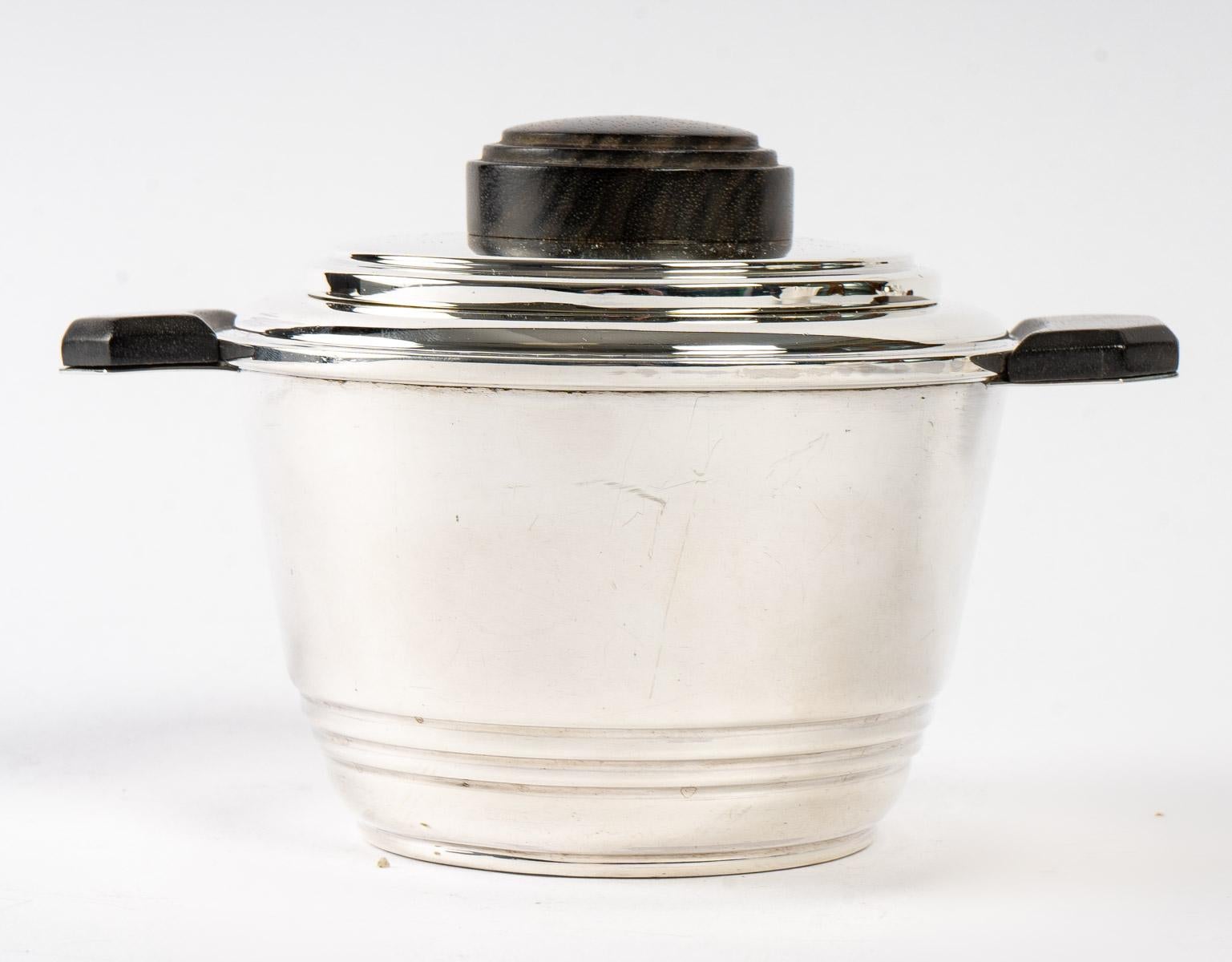 1930 Art Deco, Tea and Coffee Set in Sterling Silver and Macassar In Fair Condition In Boulogne Billancourt, FR