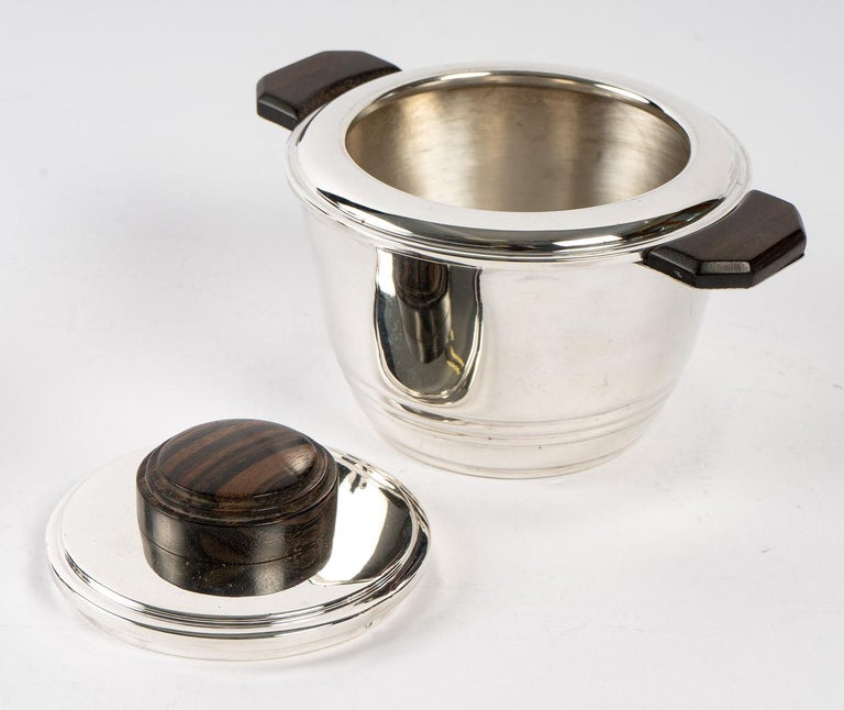 1930 Art Deco, Tea and Coffee Set in Sterling Silver and Macassar For Sale 1