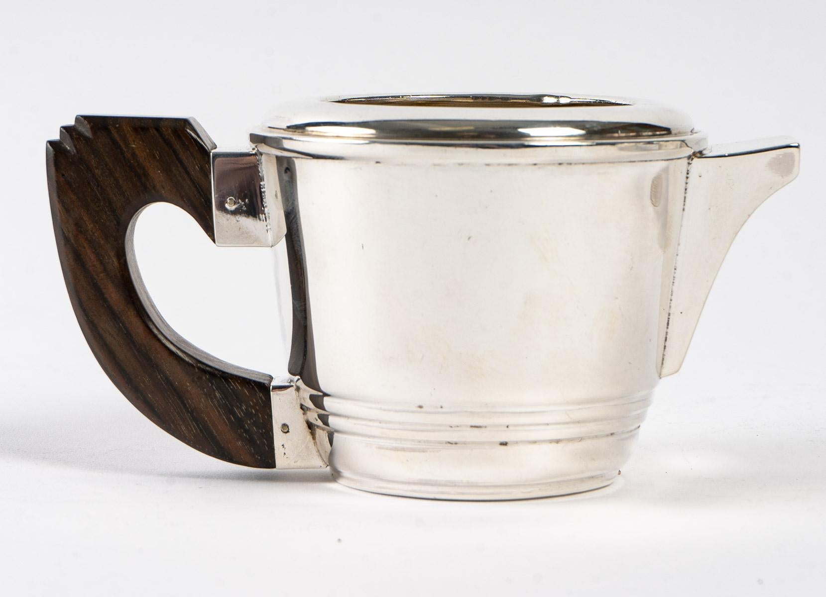 1930 Art Deco, Tea and Coffee Set in Sterling Silver and Macassar 3