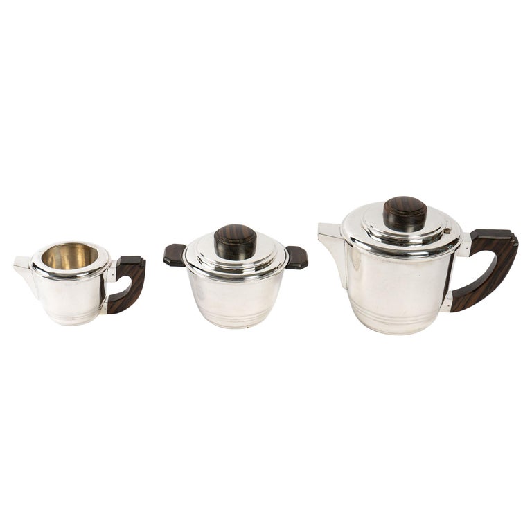 1930 Art Deco, Tea and Coffee Set in Sterling Silver and Macassar For Sale