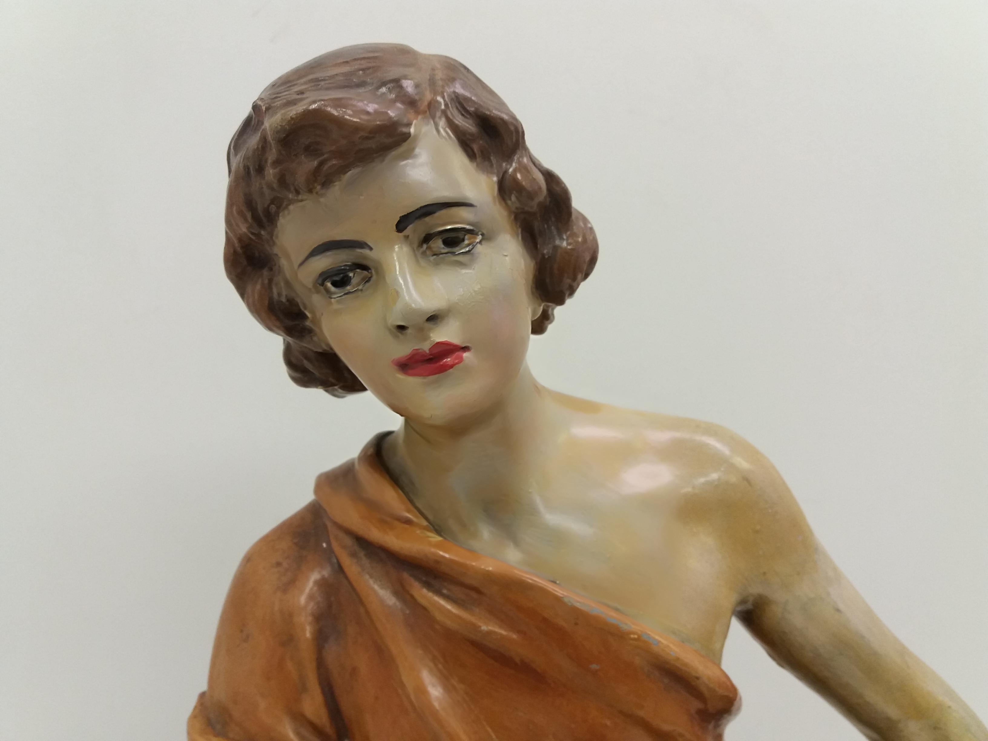 Mid-20th Century 1930 Art Deco Terracotta Girl Statue, Czechoslovakia For Sale