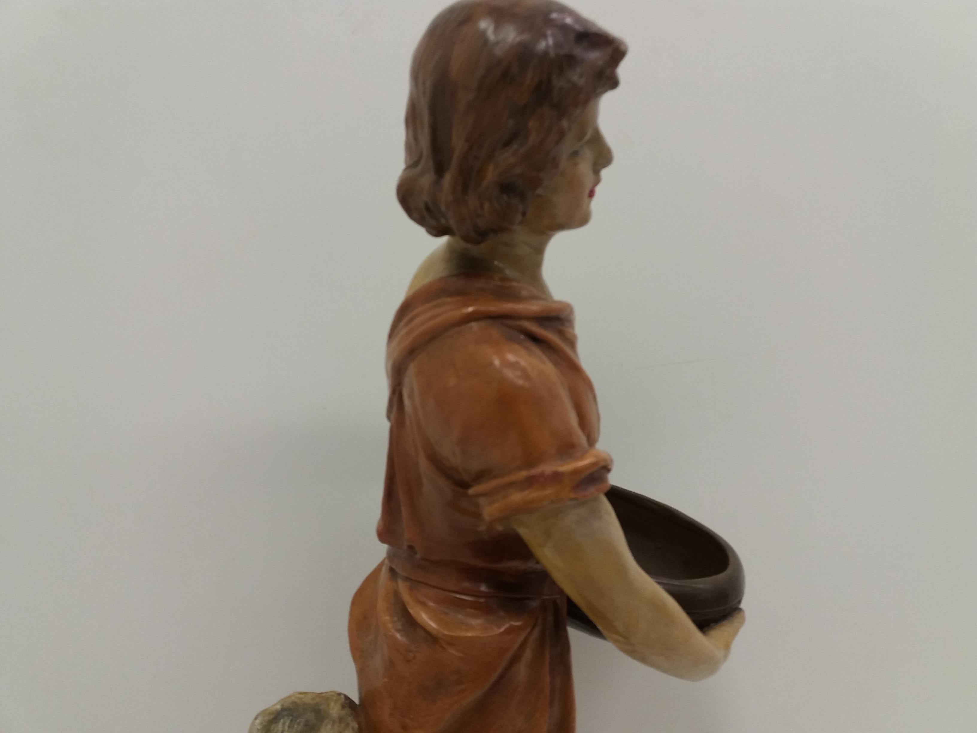 1930 Art Deco Terracotta Girl Statue, Czechoslovakia For Sale 4