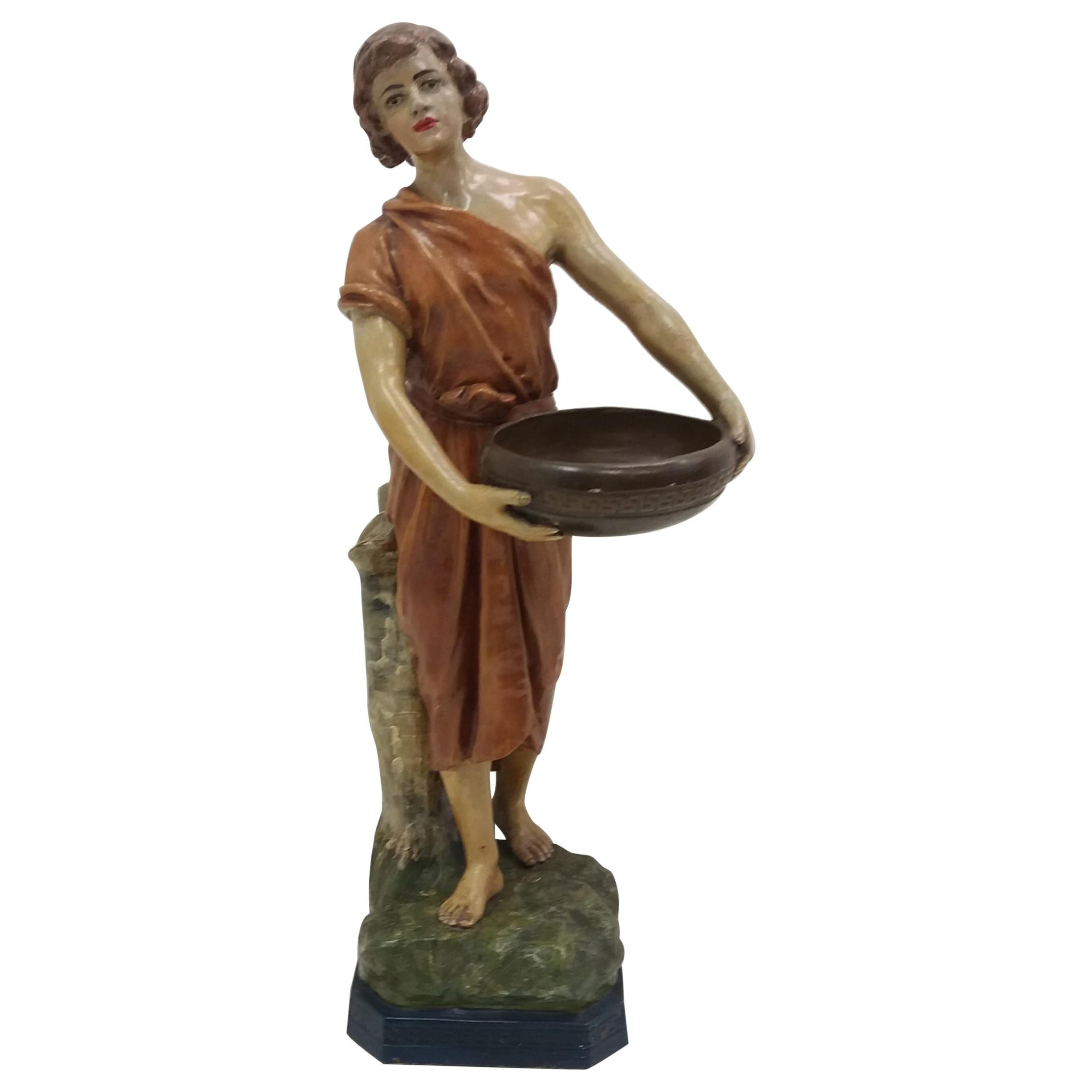 Statue de jeune fille en terre cuite Art Déco de 1930, Tchécoslovaquie