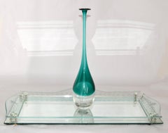 1930 Art Deco Venetian Etched Mirror Tray Serving Platter Glass Ball Decor Italy