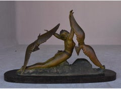 1930 Art Deco Jeune fille avec oiseaux Bronze Greene & Greene Patina by Melanie Greene