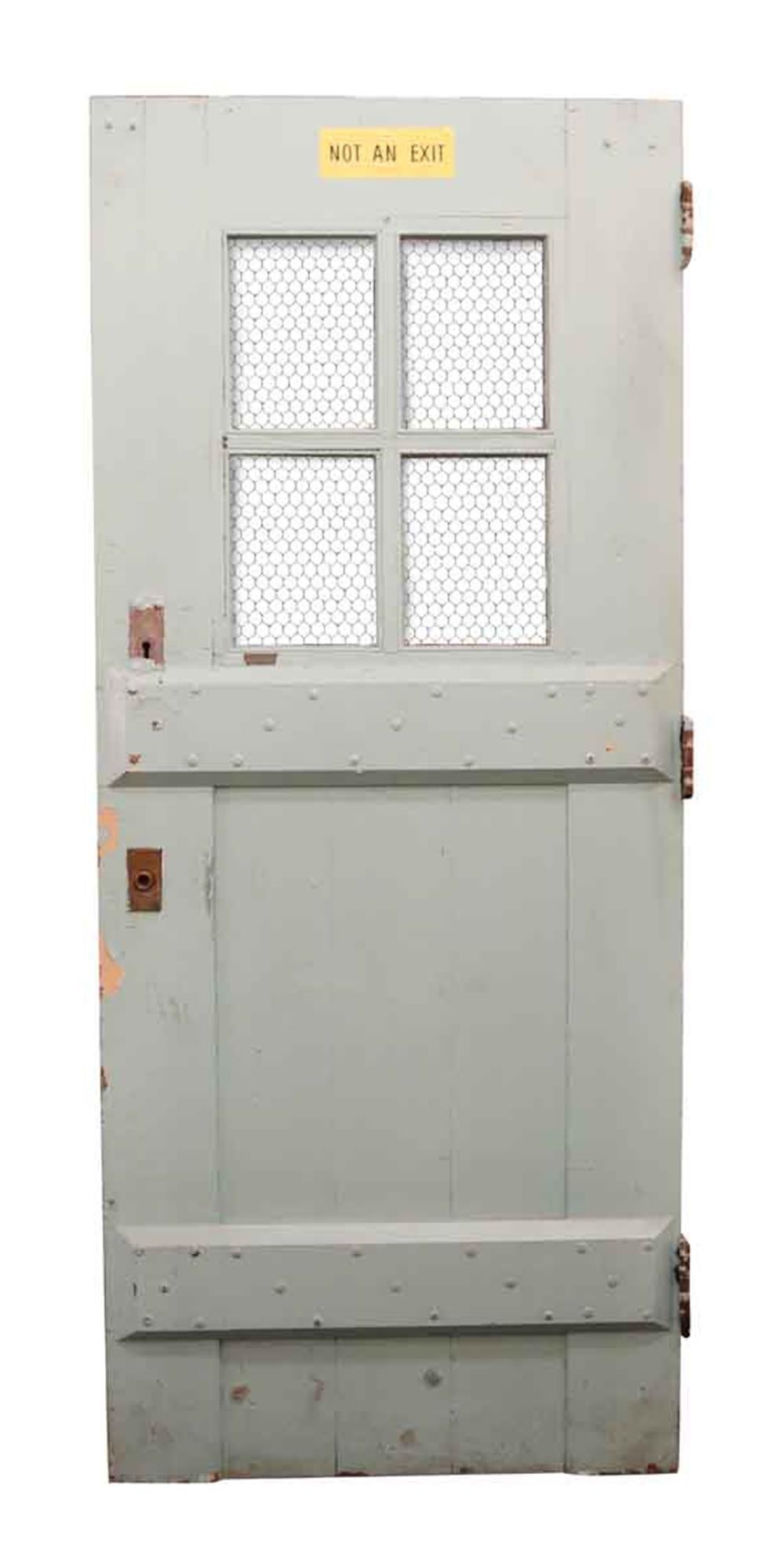 American 1930 Arts & Crafts Painted Exterior Industrial Door with Raised Riveted Braces