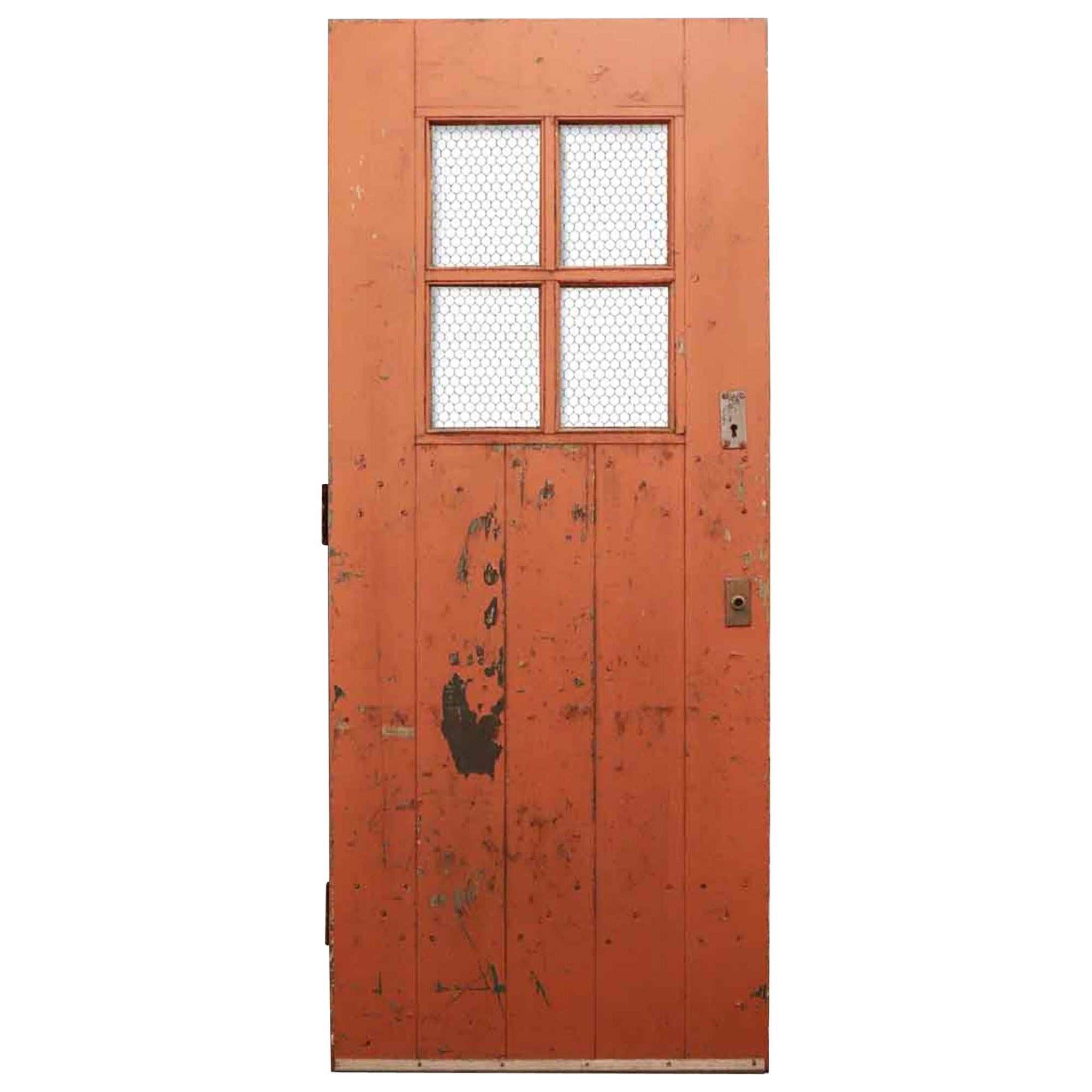 1930 Arts & Crafts Painted Exterior Industrial Door with Raised Riveted Braces